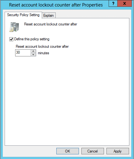 Reset Account Lock-out Counter After properties dialog box