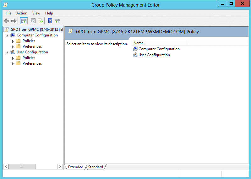 The Group POlicy Management Editor dialog box to edit the GPO to control AD object permissions.