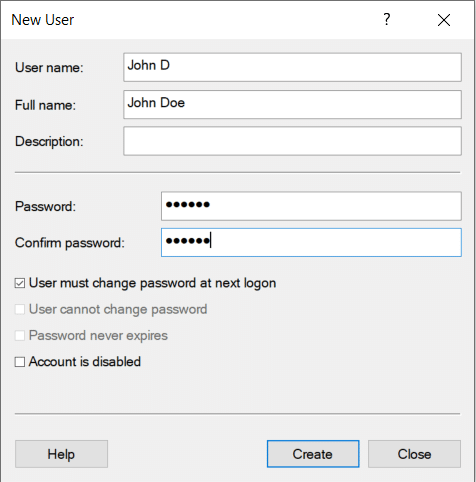 Creating a new local user in Active Directory