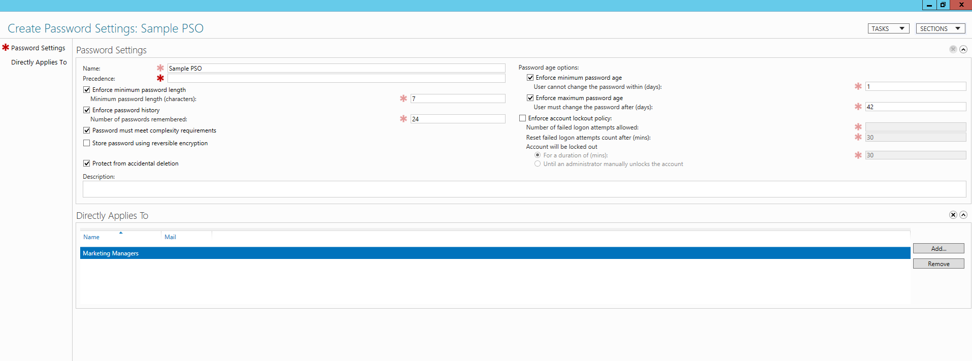 Creating a new PSO in Active Directory