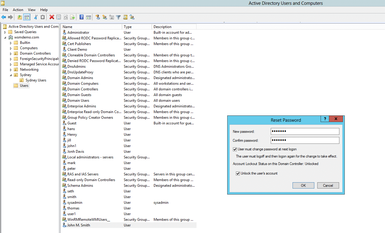 Resetting a user account password using Active Directory Users and Computers