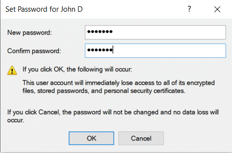 Resetting password of a local user in Active Directory