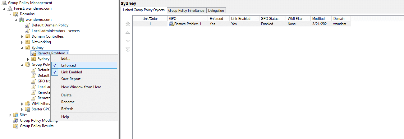 Enforcing a Group Policy Object in Active Directory