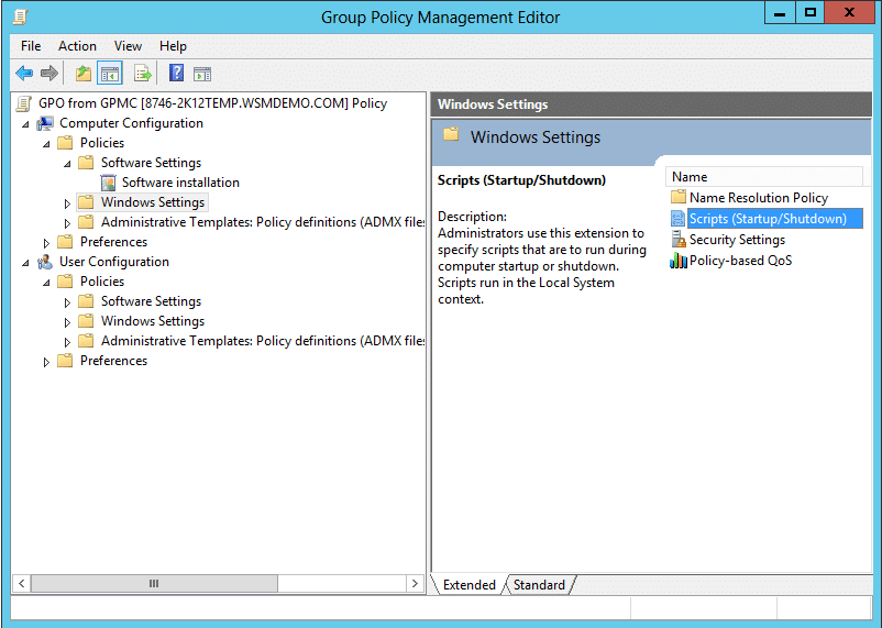 Windows Settings available in Computer Configuration: Group Policy Object (GPO)