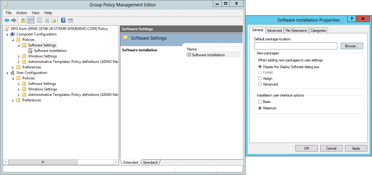 Software Settings available in Computer Configuration: Group Policy Object (GPO)